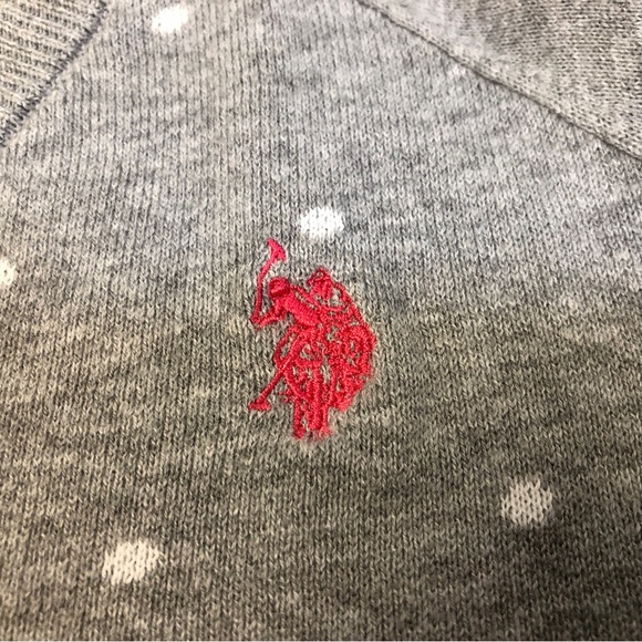 Ladies Grey Polo Brand V Neck Sweater, Grey with white polka dots, Sz L - Picture 5 of 12